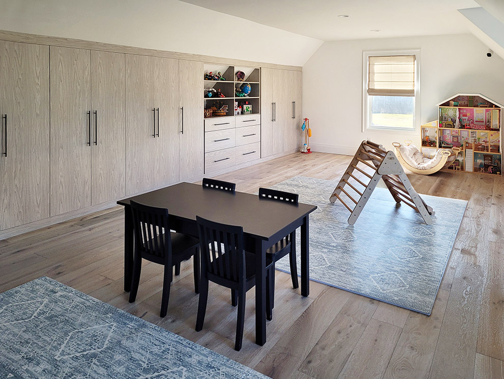 Kid Friendly Playroom Built-In Storage Cabinets