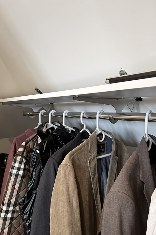 Sloped Ceiling Bracket for Closet Clothes Hanging and Shelves