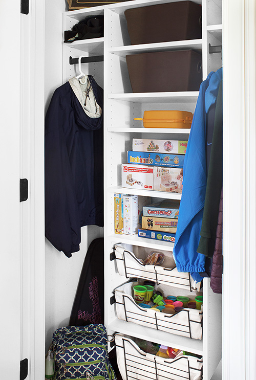 Games and Toy Closet with Sliding Baskets Close Up