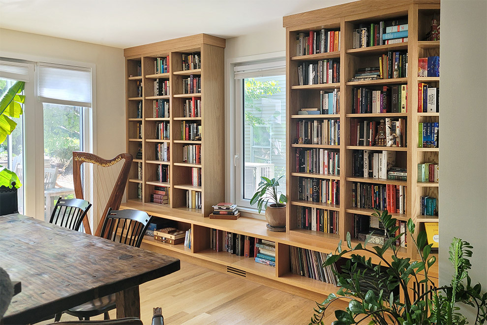 Built-In Bookcases Added to a Bench Seamlessly in the Hudson Valley, NY