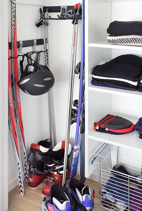 Sports Closet with Wall Mounted Ski Hooks