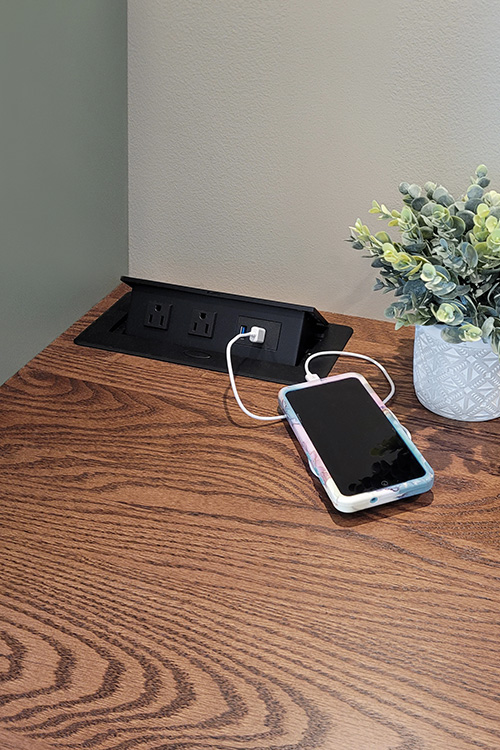 Home Office Desk Pop-Up Data Station with USB & AC Outlets - View Home Office