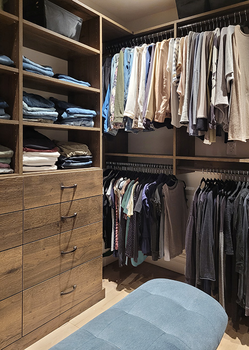 Luxury Custom Closet with Cabinet Drawers, Hanging Space & Jewelry Drawers