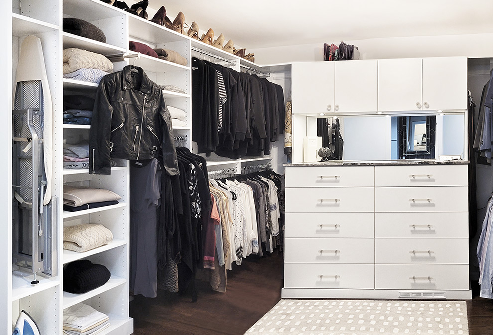 Luxury Primary Closet With Built-In Dresser and Adjustable Open Shelves in Cornwall, NY