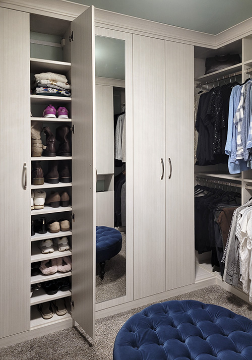 Luxury Primary Walk-In Closet & Shoe Cabinet with Adjustable Shoe Shelves
