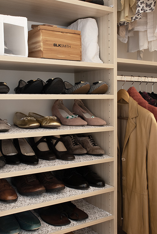 Luxury Primary Walk-In Closet with Adjustable Shoe Shelves & Oopen Shelving