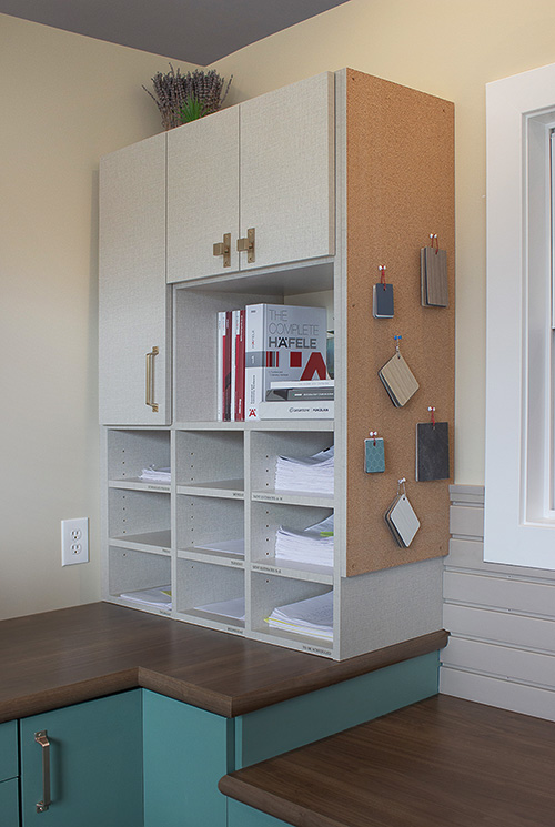 Office Cabinet with Paper Cubbies and Corkboard