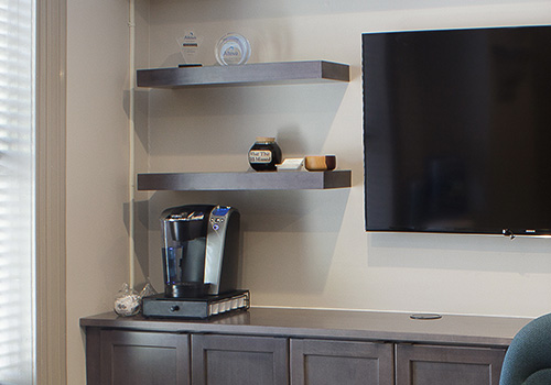 Credenza and Coffee Station with Floating Shelves