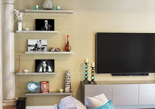 High Gloss Floating Shelves Match Floating Entertainment Center