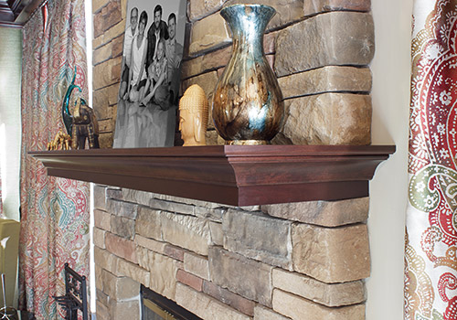 Custom Wood Fireplace Mantel Close Up Angled