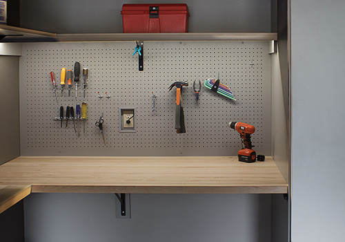 Custom Garage Cabinets with Maple Wood Work Top