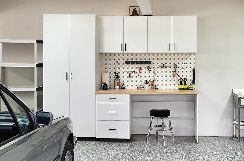 Custom Garage Cabinets & Workshop Storage with Pegboard Tool Storage in Campbell Hall, NY