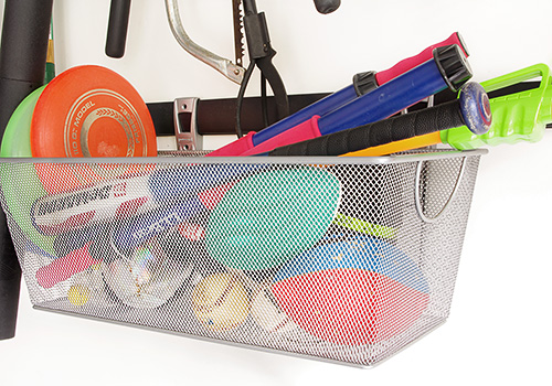 Garage Sport Storage Bin and Hook Close Up