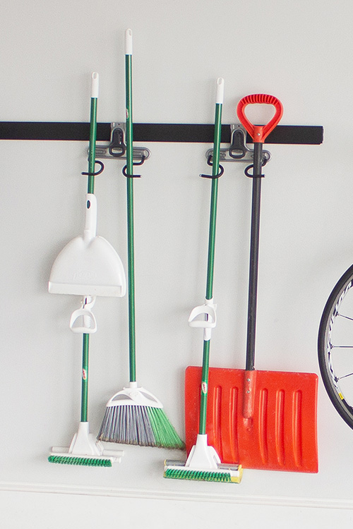 Garage Storage Wall Rack with Double Hooks for Brooms and Shovels