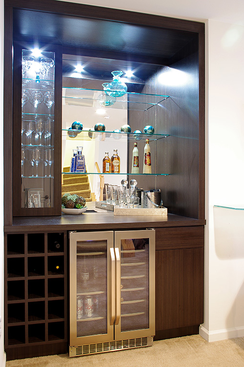 Home Bar with Stemware Cabinet with Glass Shelves, Drawer and Lower Storage Cabinet