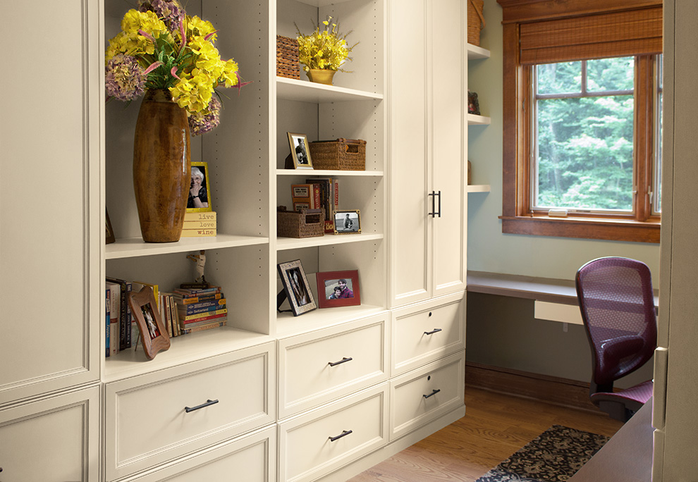 Antique White Home Office Cabinets, Shelves and Locking Lateral File Drawers