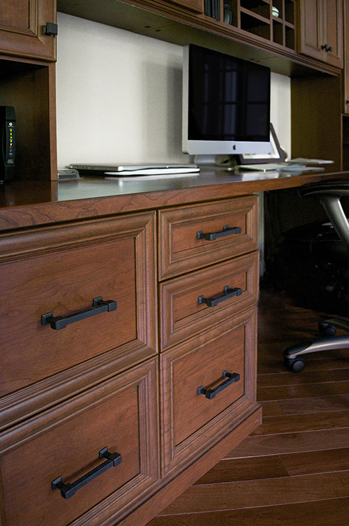 Home Office Cabinet Drawers and Desk Top Close Up