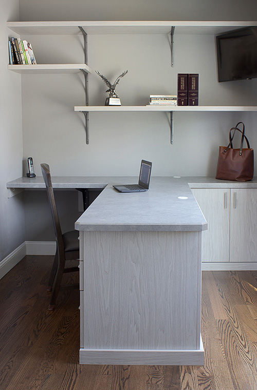 L Shaped Desk Expanded Work Space and Wall Shelves