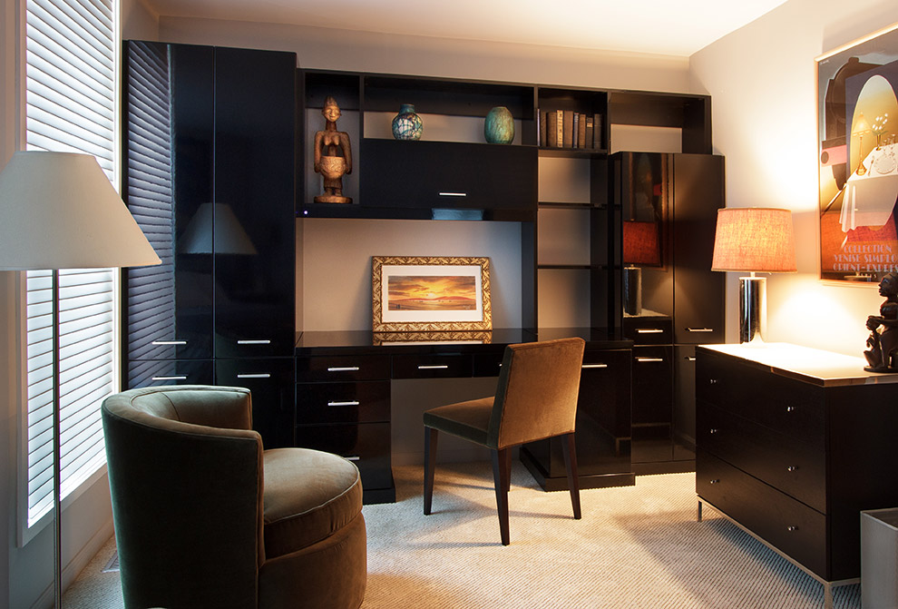 Glossy Black Home Office and Guest Room