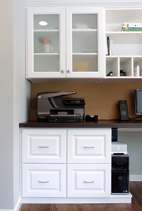 White Home Office Cabinets and CPU Shelf