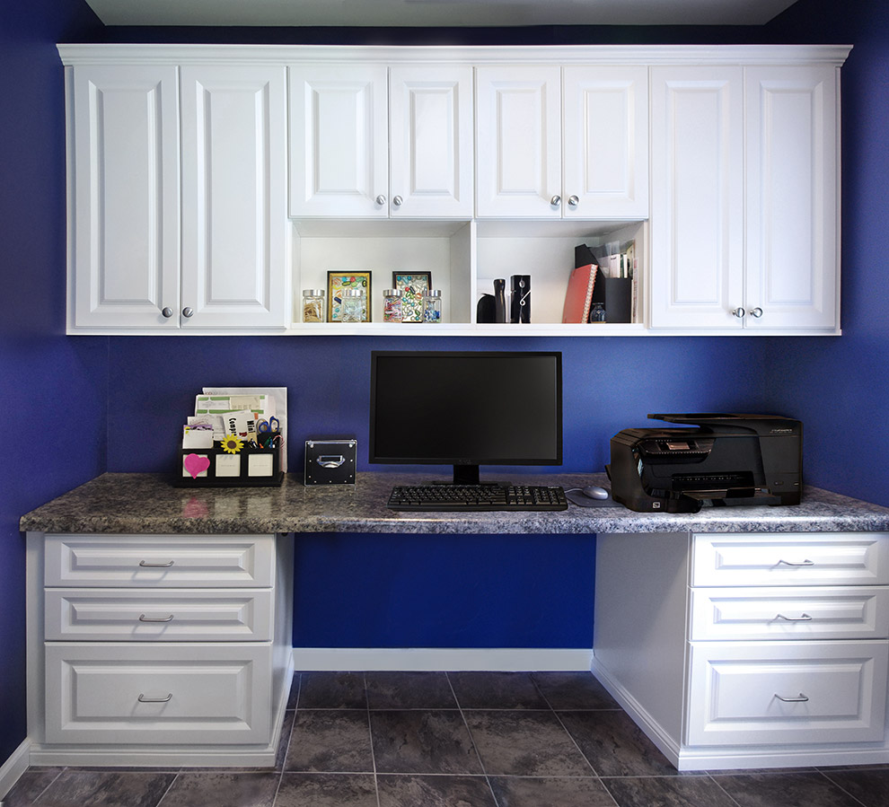 Home Office Desk with Open and Closed Shelves and File Drawers