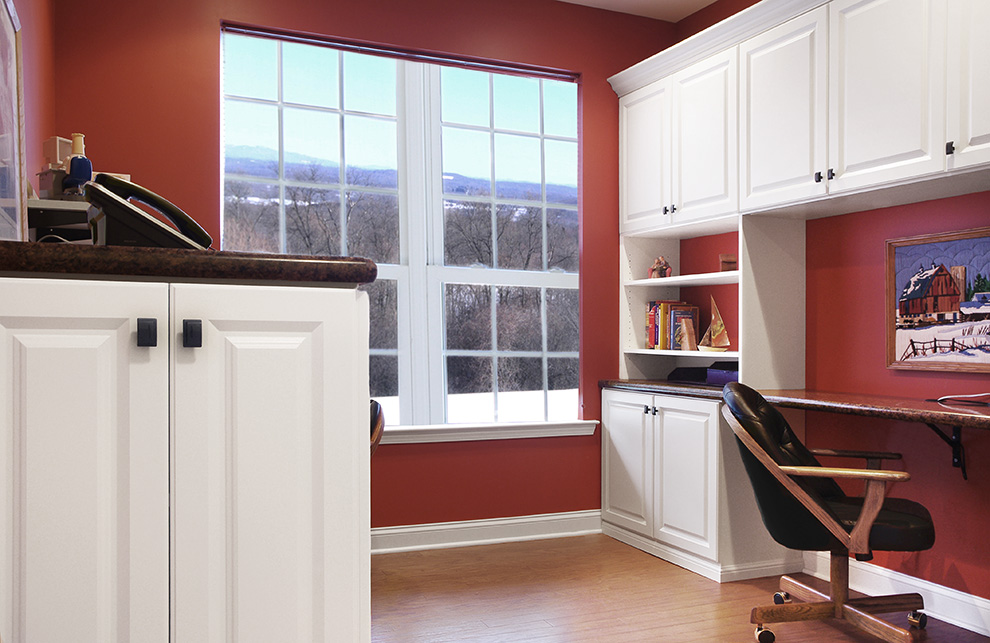 Open Shelves Office Cabinets with and Desk Close Up