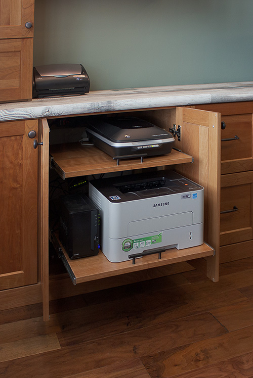 Home Office Cabinet with Pullout Shelves for Printer and Scanner