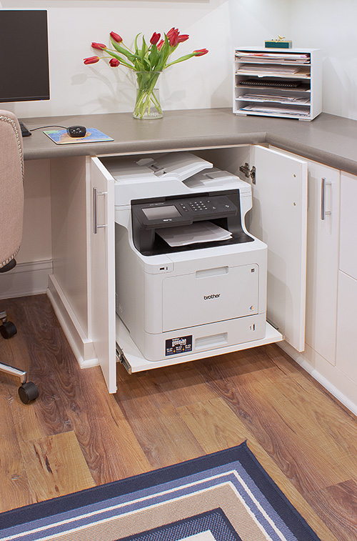 Home Office with Pullout Printer Cabinet