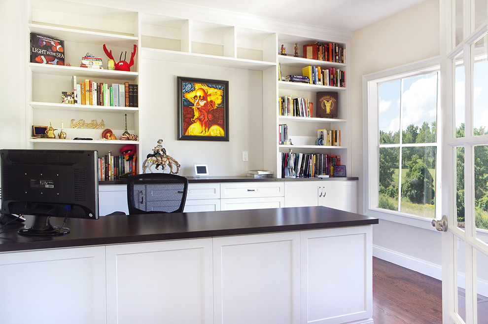 White Shaker Style Home Office Desk with Open Shelves