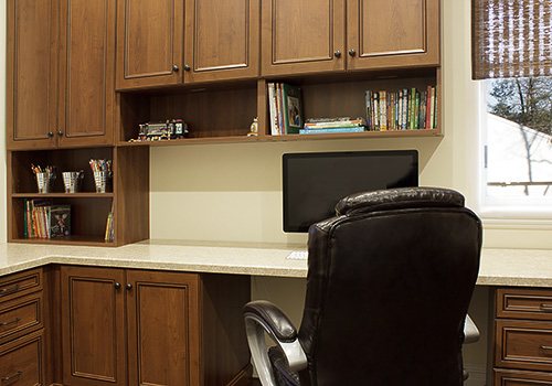 Parents and Kids Shared Office with Storage Cabinets, Drawers and Full Desktop