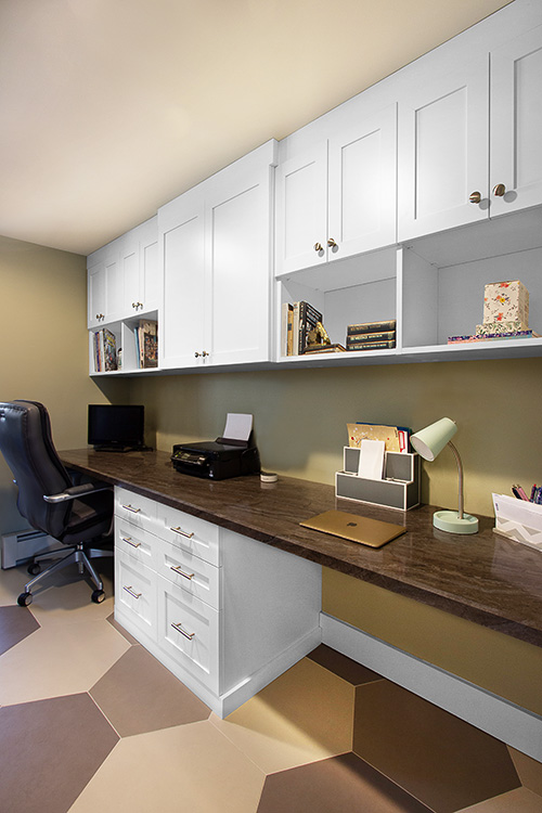 Home Office Work Station with Supply Cabinets and Storage Drawers