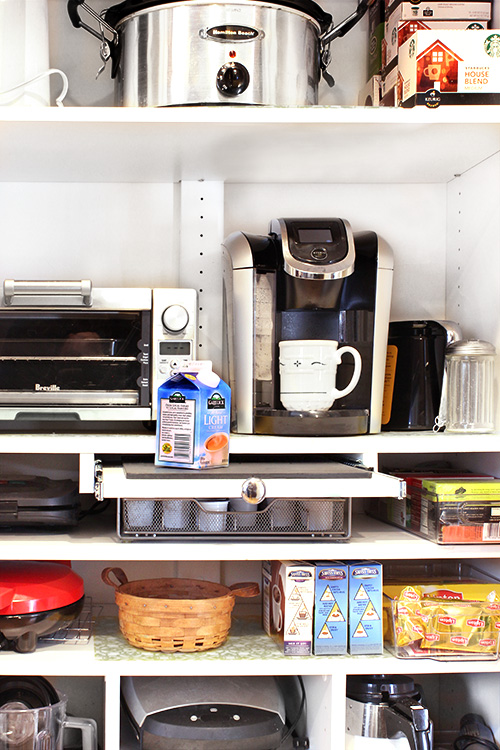 Appliance Cabinet and Coffee Center with Pullout Tray