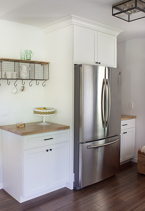 Kitchen Cabinet Storage with Butcher Block Counter