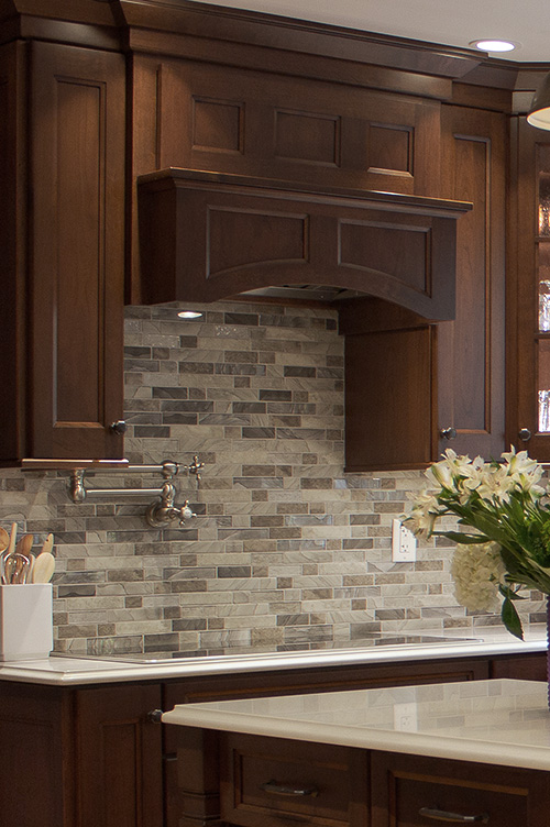 Chestnut Stain Kitchen Range Hood Close Up