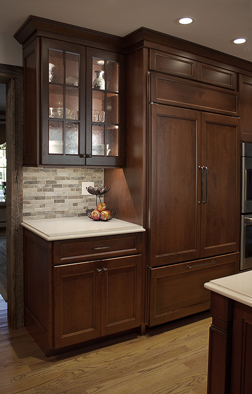 End Cabinet with Glass Doors and LED Lighting and Appliance Panel Close Up