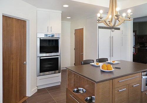 Kitchen Island with Double Drawer Dog Feeding Station