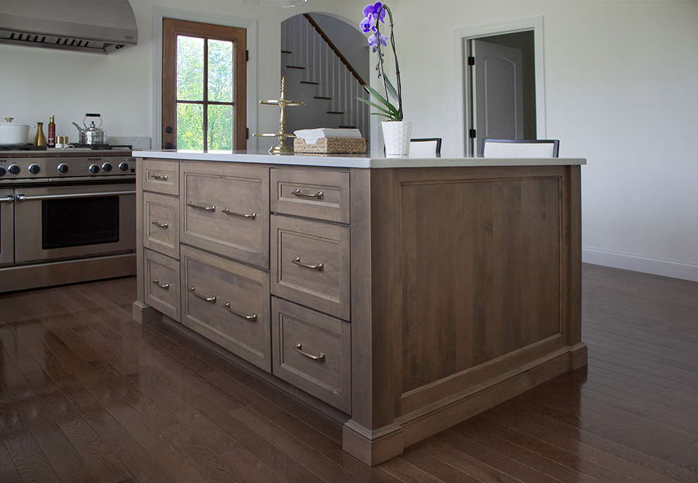 Warm Wood Kitchen Island with Storage Drawers