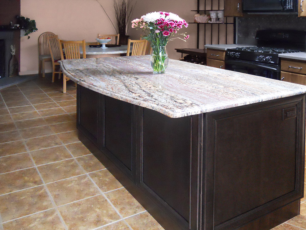 Granite Countertop Kitchen Island with Electrical Outlet