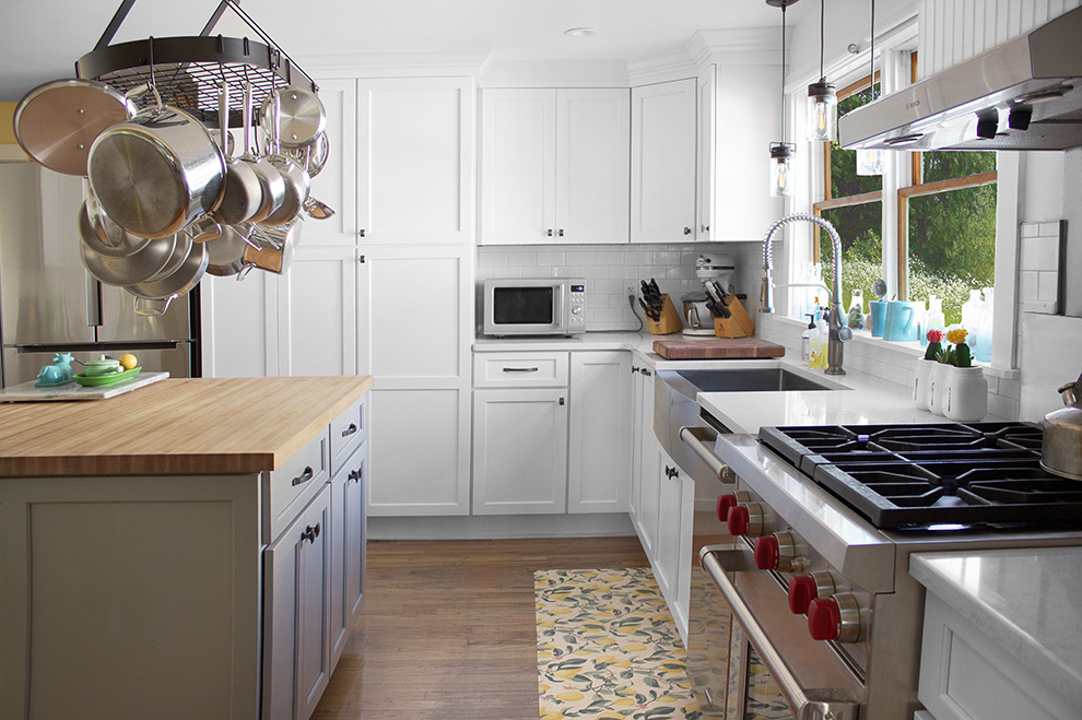 Extended Workspace Includes Pantry Cabinets and Counter Space