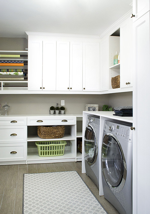 Contemporary White Laundry Room with Gift Wrapping Station