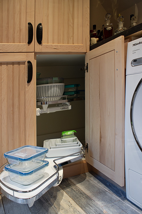 Laundry Corner Cabinet Pullout with Metal Fence in Orange County, NY 
