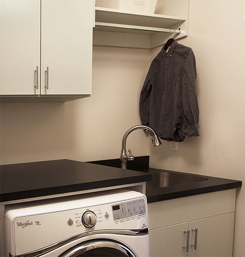 Laundry Room Cabinets with Drying Rack and Folding Counter Over Dryer and Sink Cabinet for Storage