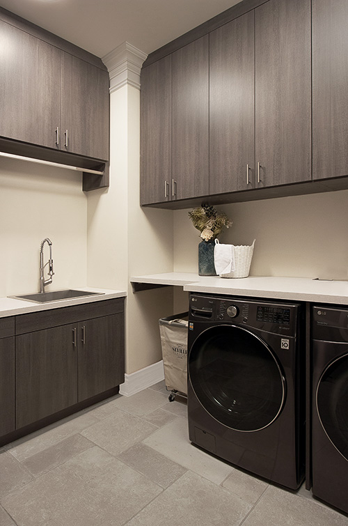 Laundry Cabinets of Mixed Depths for Maximum Storage