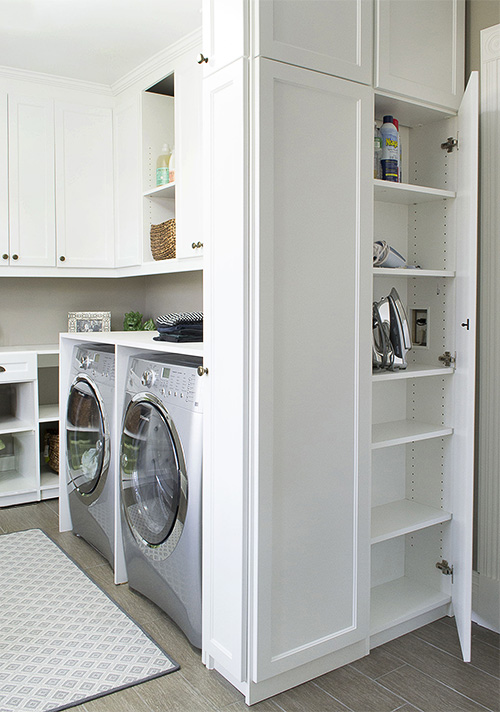 Slim Laundry Room Cabinet with Foldaway Ironing Board