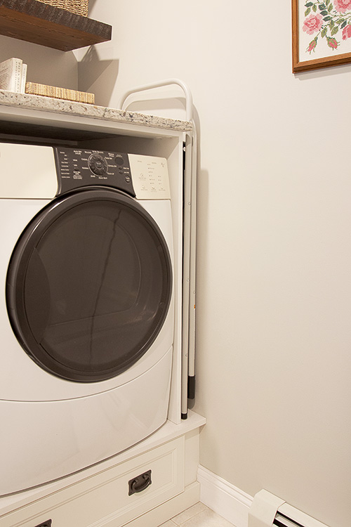 Step Stool Shelf in Laundry Room