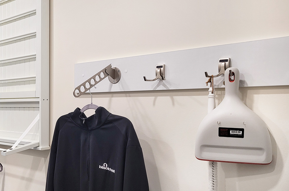 Laundry Room Folding Valet Rod and Broom Hook Rack