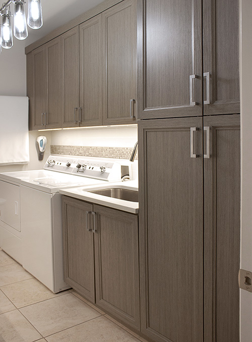 Laundry Room Cabinets for Storage and Under Cabinet Lighting