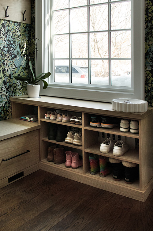 Mudroom Built-In Shoe Shelf Cabinet with Side Storage Cabinet