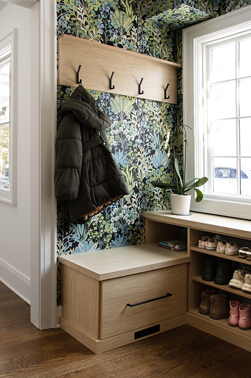 Custom Mudroom Cabinets with Coat Rack, Storage Drawer & Shoe Shelves