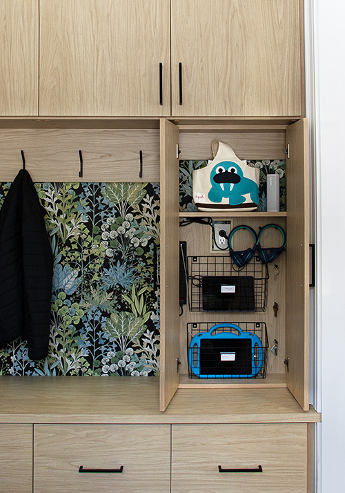 Entryway Built-In Mudroom Tall with Bench Storage & In-Cabinet Charging Station